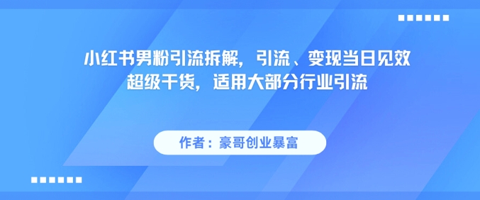 小红书男粉引流拆解，引流、变现当日见效超级干货，适用大部分行业引流-网创资源网