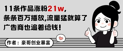 11条作品涨粉21W,条条百W播放,流量猛就算了,广告商也追着给钱 - 网创资源网-网创资源网