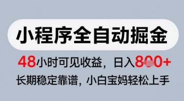 微信小程序全自动掘金，快速见收益，长期稳定靠谱，零基础友好，日入8张【揭秘】 - 网创资源网-网创资源网