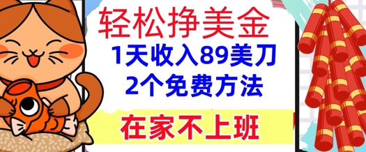 在家不上班，轻松挣美金， 1天收入89美刀，2个免费方法，懒人捡钱-网创资源网