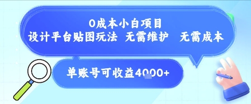 0成本小白项目，设计平台贴图玩法，无需维护，无需成本，单账号单月可产生收益4k+ - 网创资源网-网创资源网
