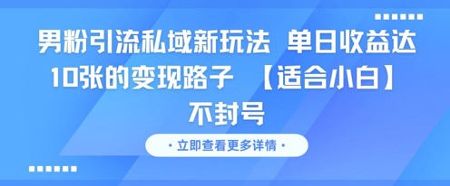 男粉引流私域新玩法，单日收益达10张的变现路子 【适合小白】不封号-网创资源网