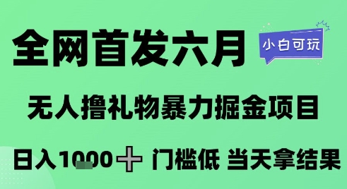 全网首发六月，无人撸礼物暴力掘金项目，日入1K+门槛低，当天拿结果，小白可玩【揭秘】 - 网创资源网-网创资源网