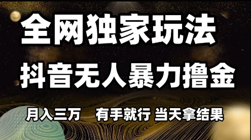 全网独家玩法抖音无人暴力撸金，月入3W，有手就行，当天拿结果【揭秘】 - 网创资源网-网创资源网
