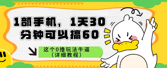 1部手机，1天30分钟可以搞60，这个0撸玩法牛逼（详细教程） - 网创资源网-网创资源网