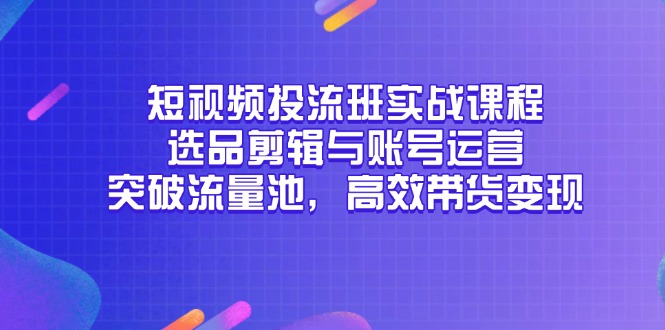 （14868期）短视频投流班实战课程，选品剪辑与账号运营，突破流量池，高效带货变现 - 网创资源网-网创资源网