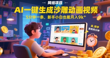 AI一件生成沙雕动画视频，5分钟一条，新手小白也能月入9k+ - 网创资源网-网创资源网