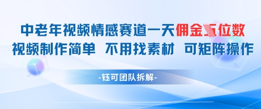 中老年情感赛道一天佣金多张 视频制作简单不用找素材 可矩阵操作 - 网创资源网-网创资源网