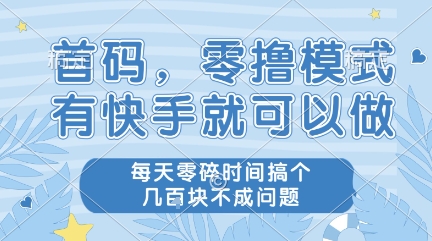 首码，零撸模式，有快手就可以做，每天零碎时间搞个几张不成问题【揭秘】 - 网创资源网-网创资源网