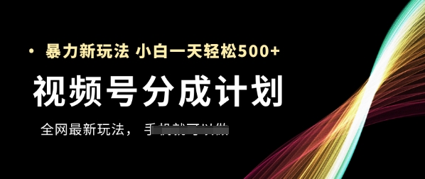 视频号分成计划,全网最暴力玩法,新手一天也能轻松5张+ - 网创资源网-网创资源网