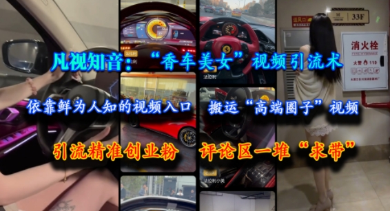 凡视知音：“香车美女”视频引流术，依靠鲜为人知的视频入口，搬运“高端圈子”视频，引流精准创业粉，评论区一堆“求带” - 网创资源网-网创资源网