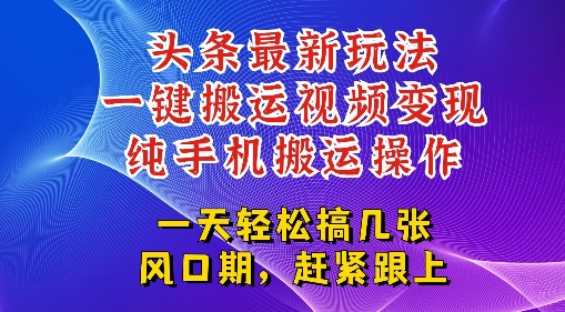 今日头条最新玩法，一键搬运视频也能轻松变现，随随便便就爆百W流量，新风口新玩法 - 网创资源网-网创资源网