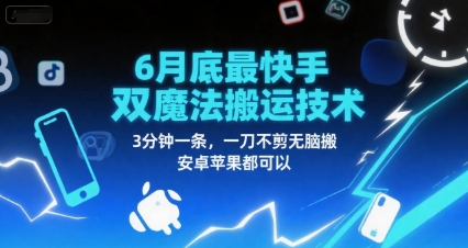 6月底最新快手双魔法搬运技术，3分钟一条，一刀不剪无脑搬，安卓苹果都可以 - 网创资源网-网创资源网