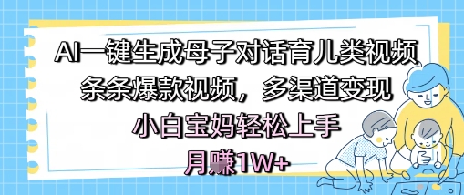 AI一键生成母子对话育儿类视频，条条爆款视频，多渠道变现，小白宝妈轻松上手，月入1W+ - 网创资源网-网创资源网