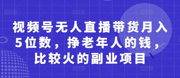 视频号无人直播带货月入5位数，挣老年人的钱，比较火的副业项目 - 网创资源网-网创资源网