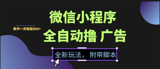 微信小程序全自动撸广告项目，彻底解决没流量的问题，新手一天8张+【揭秘】 - 网创资源网-网创资源网