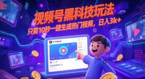 视频号黑科技玩法，只需10秒一键生成热门视频，日入3k+【揭秘】 - 网创资源网-网创资源网